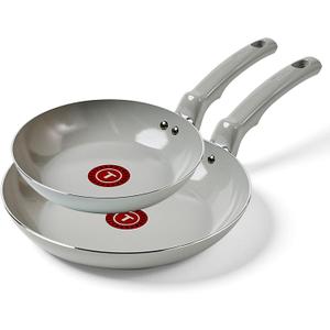 T-Fal Refresh Ceramic Nonstick Frying Pan 2-Pc Set, 8" & 10", Oven Broiler Safe up to 350F Cookware, Ceramic Frying Pan Skillet, Pots & Pans, Grey