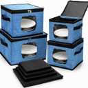 4 Size China Storage Containers, Hard Shell Quilted Plates Moving Case with Handle Window, Heavy Duty Stackable Dish Organizer for Dinnerware, Glasses, Including 48 Pieces Felt Divider