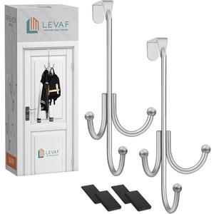 2-Pack Over The Door Hook - with 3 Hang Heads & Snug Fit Pads- 2Pcs Heavy Duty Hooks for Hanging Coats, Towels, Caps & Robes - Elegant Matt Finish - No Drill Hanger Organizer - Silver