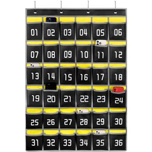 Loghot Classroom Accessories Closet Pocket Chart for Cell Phones Holder Wall Door Hanging Organizer (36 Pockets Black)