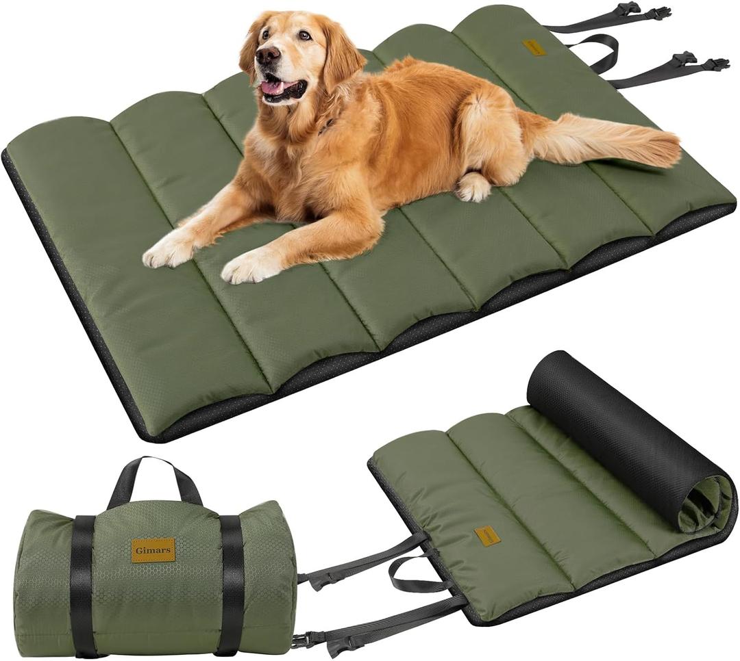 Gimars Upgraded Travel Dog Bed with Waterproof Film, Easy to Roll Up with Buckle, Large Outdoor Pet Bed for Medium & Large Dog, Portable, Washable Bed Mat for Camping,Traveling