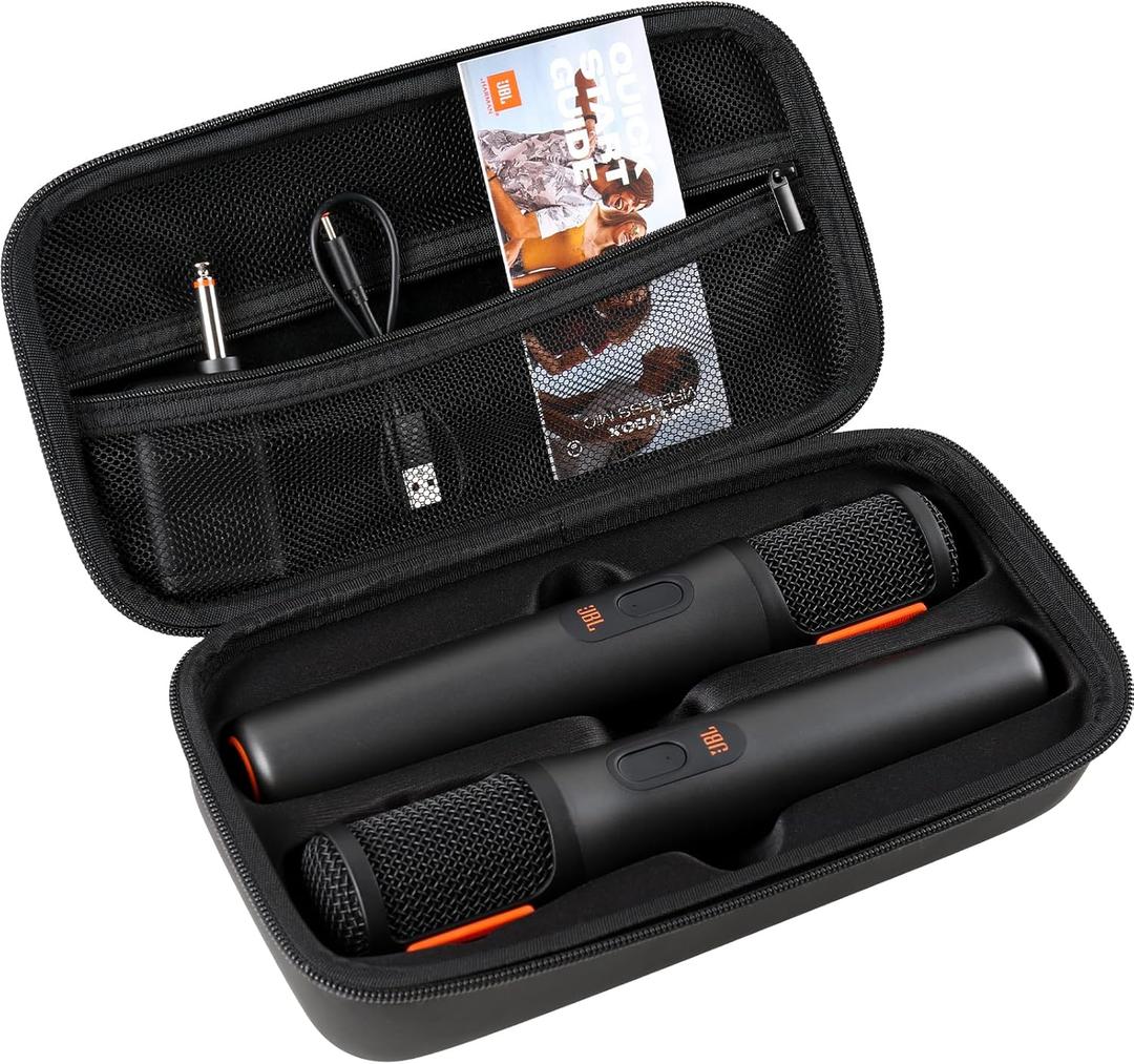 Wireless Microphone Case For JBL Wireless Two Microphone System Handheld Dual Mic Travel Bag for Singing or Karaoke for Receivers, Adapters, AA Batteries-Black(Box Only-Black)