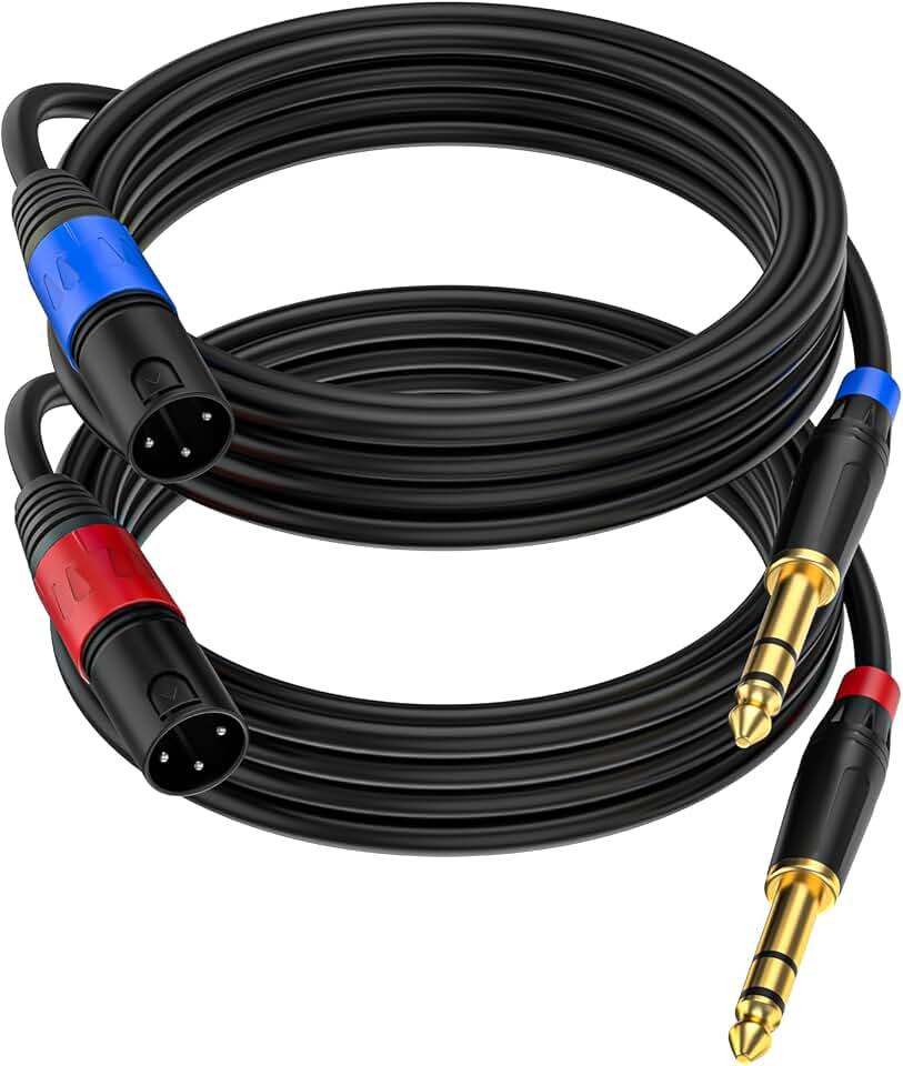 Jozzai (2Pack /10 FT) Male XLR to 1/4 Inch (6.35mm) TRS Mono Jack Microphone Cable, Balanced 3 Pin XLR to Quarter inch TRS Plug Mic Cord for Dynamic Microphone
