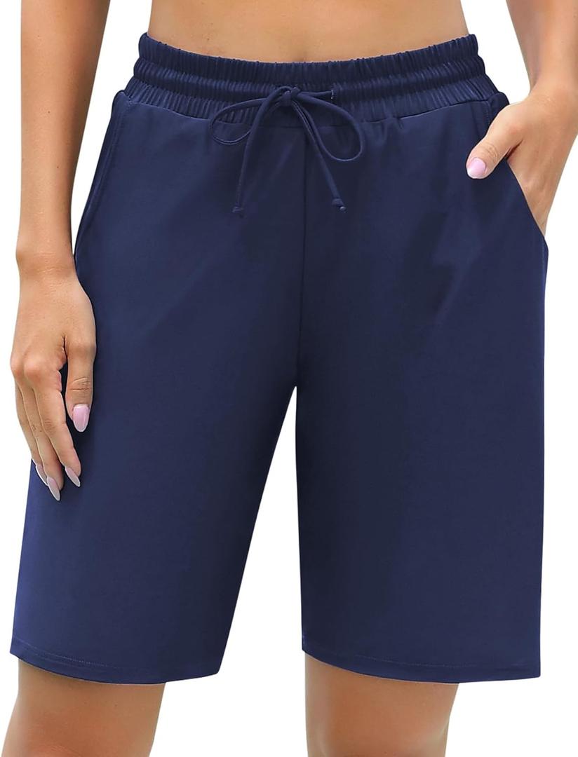 ALove Women's 9" Swim Shorts High Waisted Swim Board Shorts with Pockets UPF 50+ Swimsuit Bottoms Built-in Brief (Large, Navy) ALove Women's 9" Swim Shorts High Waisted Swim Board Shorts with Pockets UPF 50+ Swimsuit Bottoms Built-in Brief (Large, Navy)