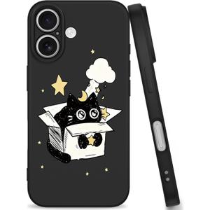 USLAI Case for iPhone 16, with Cute Pattern Design, Slim Fit, Shockproof Soft TPU Protective Cover, Supports Wireless Charging - Boxy Cat