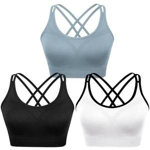 WOYYHO Cross Back Sports Bra for Women Padded Strappy Yoga Bra Medium Support Workout Bra for Athletic Gym Fitness 3 Pack, XXLarge