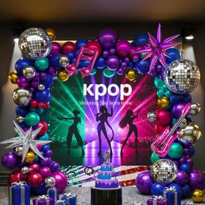 Chrome Balloon grad Balloon garland Arch Kit 130pcs disco party decorations with Metallic purple teal red hot pink Blue &disco ball balloons for 80s 90s birthday kpop music graduation Prom decorations