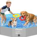Peteast Foldable Dog Pool with Sturdy Round Design, Extra Large Portable Pet Bathtub, Durable 64" Diameter Portable Design for Backyard & Indoor Use (Includes 2 Flying Disks)
