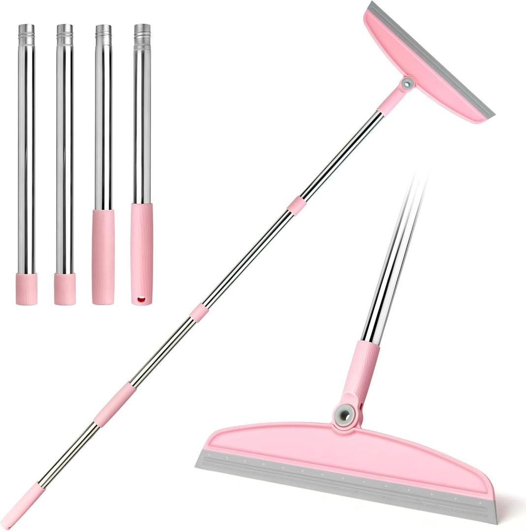 Multifunction Silicone Broom, 54 Inch Adjustable Long Handle Rubber Magic Broom Sweeper for Floor Bathroom Kitchen Shower Pet Hair Glass(Gray Pink)