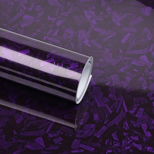 Lypumso Purple Forged Carbon Fiber Vinyl Wraps, Adhesive Wrap Vinyl Roll for Full Car Wraps, Auto Interior Stickers Sheets Films Wraps Without Bubble for DIY Use 1ft x 5ft