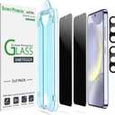 amFilm AutoAlignment OneTouch for Samsung Galaxy S24+/S24 Plus 6.7" Privacy Screen Protector + Camera Lens Protector, Tempered Glass, 30 Seconds Installation, Bubble Free, Privacy Protection 2+2 Pack