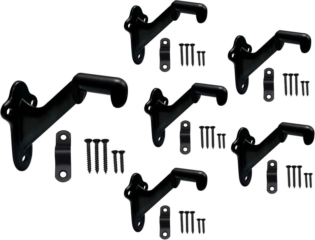 QCAA HandRail Brackets, 3", Zinc Die Cast, Matte Black, 6 Pack, Made in Taiwan