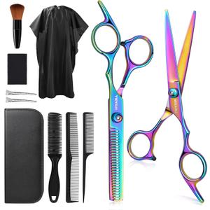 Hair Cutting Scissors Kits,11Pcs Professional Haircut Scissors Kit with Comb,Clips,Cape,New Craftsmanship Stainless Steel Hairdressing Thinning Shears Set for Barber,Salon,Home,Men,Women (Multicolour01)