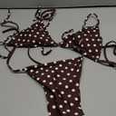 Women Halter String Bikini Set Sexy Thong Cheeky Two Piece Swimsuits Solid Color Bathing Swimwear (Small, Coffee Polka Dots)