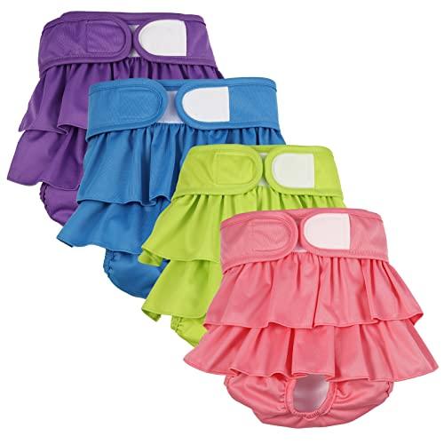 Chenkaiyang 4 Pack Dog Diapers Female Washable Dog Diapers Reusable Puppy Diapers Highly Absorbent Comfortable Doggy Diapers for Dogs in Heat or Excitable Urination(S Candy Color)