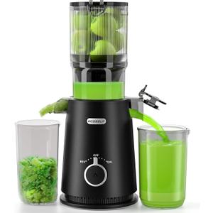 Juicer Machines, ECOSELF Cold Press Juicer with Large Feed Chute Fit Whole Fruits and Vegetables, Juice Extractor Self Feeding Effortless for Batch Juicing, Easy to Clean (Black)