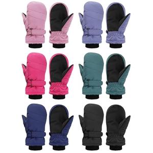 Newcotte 5 Pairs Winter Ski Mittens Kids Waterproof Warm Snow Gloves for Boys Girls Cold Weather Outdoor Activities (Purple, Green, Pink, Navy Blue, Rose Red, Black,5-8 Years)