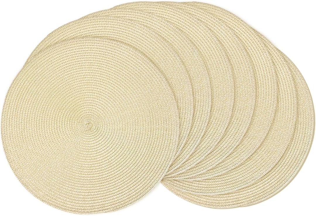 AHHFSMEI Round Braided Placemats 15 Inch Round Table Mats for Dining Tables Natural Woven Heat Resistant Place mats Set of 8 (Beige,8) AHHFSMEI Round Braided Placemats 15 Inch Round Table Mats for Dining Tables Natural Woven Heat Resistant Place mats Set of 8 (Beige,8)