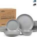 Grow Forward 16-piece Premium Wheat Straw Dinnerware Sets for 4 - Unbreakable Dishwasher & Microwave Safe Plastic Plates and Bowls Sets - Patio, Outdoors, RV, Camping Dishes - Feather