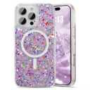 UEEBAI Glitter Case Magnetic for iPhone 16 Pro Case, Luxury Shiny Bling Sparkly Phone Cover Compatible with MagSafe, Wireless Charge Crystal Diamonds Shiny Cover for Women - Purple