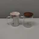 DRASTAR Glass Coffee Cups, 20 oz Large Coffee Mugs, Flat Bottomed Cups with Acacia Wood Lid, Glass Tea Cup with Handle, ClearTea Cup Set of 2