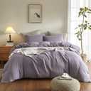 SE SOFTEXLY Muslin Duvet Cover Queen Size, 100% Washed Cotton Duvet Cover Set, Ultra Soft Comforter Cover Linen Like, 3 Pieces Minimalist Gauze Duvet Cover with 2 Pillowcases, 90"x90", Purple Grey