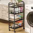 Asgolion Slim Storage Cart, 4-Tier Small Rolling Cart with Wheels, 9.1" Deep, Narrow Bathroom Shelf Trolley for Kitchen, Bathroom, Laundry Room, Black Large 4-Tier (9.1" W x 33.6" H)