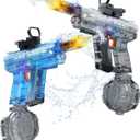 Electric Water Gun 2 Pack for Adults and Kids, Light Up Automatic Squirt Gun Watergun, 800CC Large Capacity, 26-33 FT Long Range, Summer Outdoor Beach Pool Party Toy Gift (Transparent Black+Blue)