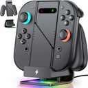 Switch 2 Charging Dock with Grip | Drop-and-Place Charging | Magnetic Play & Charge Controller Holder | RGB Charging Stand | Detachable Grip Compatible with Switch 2 Only