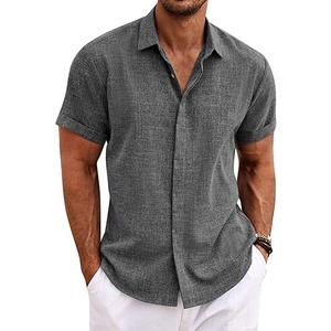 COOFANDY Men's Linen Shirts Short Sleeve Casual Shirts Button Down Shirt for Men Beach Summer Wedding Shirt Size XL