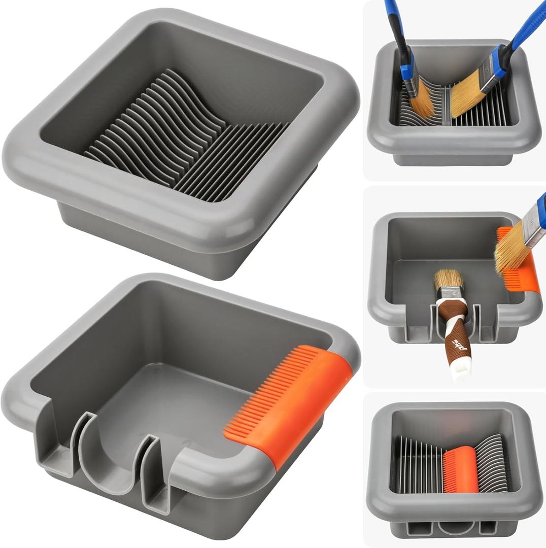 Paint Brush Cleaner Washer Trays, 2 Individual Paint Trays for Fast Cleaning and Organizing Flat, Angled, Oval, Pointed, Large & Small Paint Brushes, Stackable Paintbrush Cleaner Trays Tool