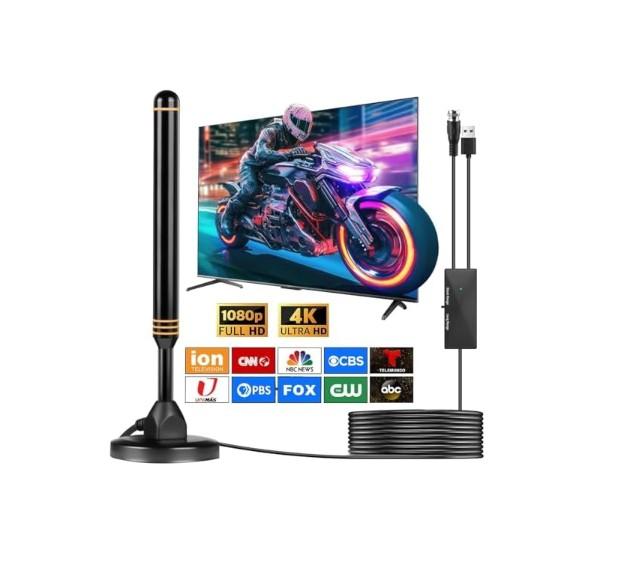 TV Antenna Indoor Antenna for Smart TV for Long Range Reception and All Smart TVs HD Digital Antenna with Amplifier Signal Booster for Local Channels Supports 4K 1080p-(Orange)