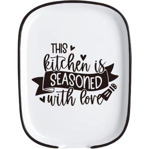 Ceramic Spoon Rest for Kitchen Stove Top Counter, Funny Kitchen Seasoned with Love Heat Resistant Spoon Holder, Kitchen Cute Decor, Kitchen Accessories for House Warming