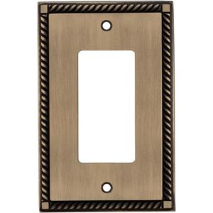 Nostalgic Warehouse Rope Rosette Electrical Outlet Switch Plate Cover (Single Rocker, Antique Brass)