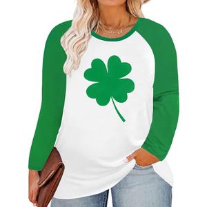 CARCOS Plus Size Tops for Women Long Sleeve Fall Tunic Color Block Camo/Plaid/Leopard/Fall Blouse Crewneck Tshirt 2XL (A13o-green)
