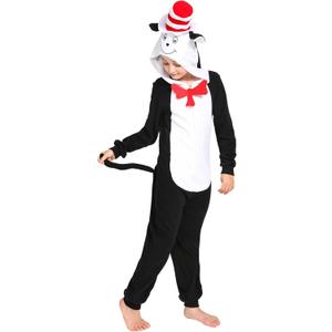 Wizland Cat Costume Onesie for Kids Book Character One Piece Plush Animal Jumpsuit, Halloween Christmas Cosplay Costumes Boys&Girls Sleepwear, Detachable Tail And Hat 6-8