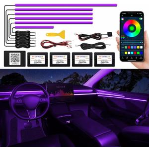 Acrylic Interior Car LED Strip Light with Wireless APP, RGB 6 in 1 with 175 inches 593 LEDs Fiber Optic Ambient Lighting Kits, 16 Million Colors Sound Active Function Car Neon Lights