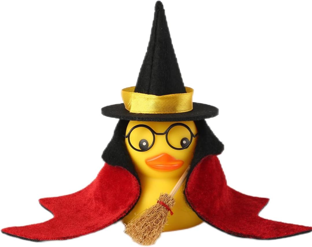 Car Rubber Duck, Funny Duck Car Ornaments with Min Magic Hat Broom Glasses Cloak and Wizard Broom for Dashboard Decoration