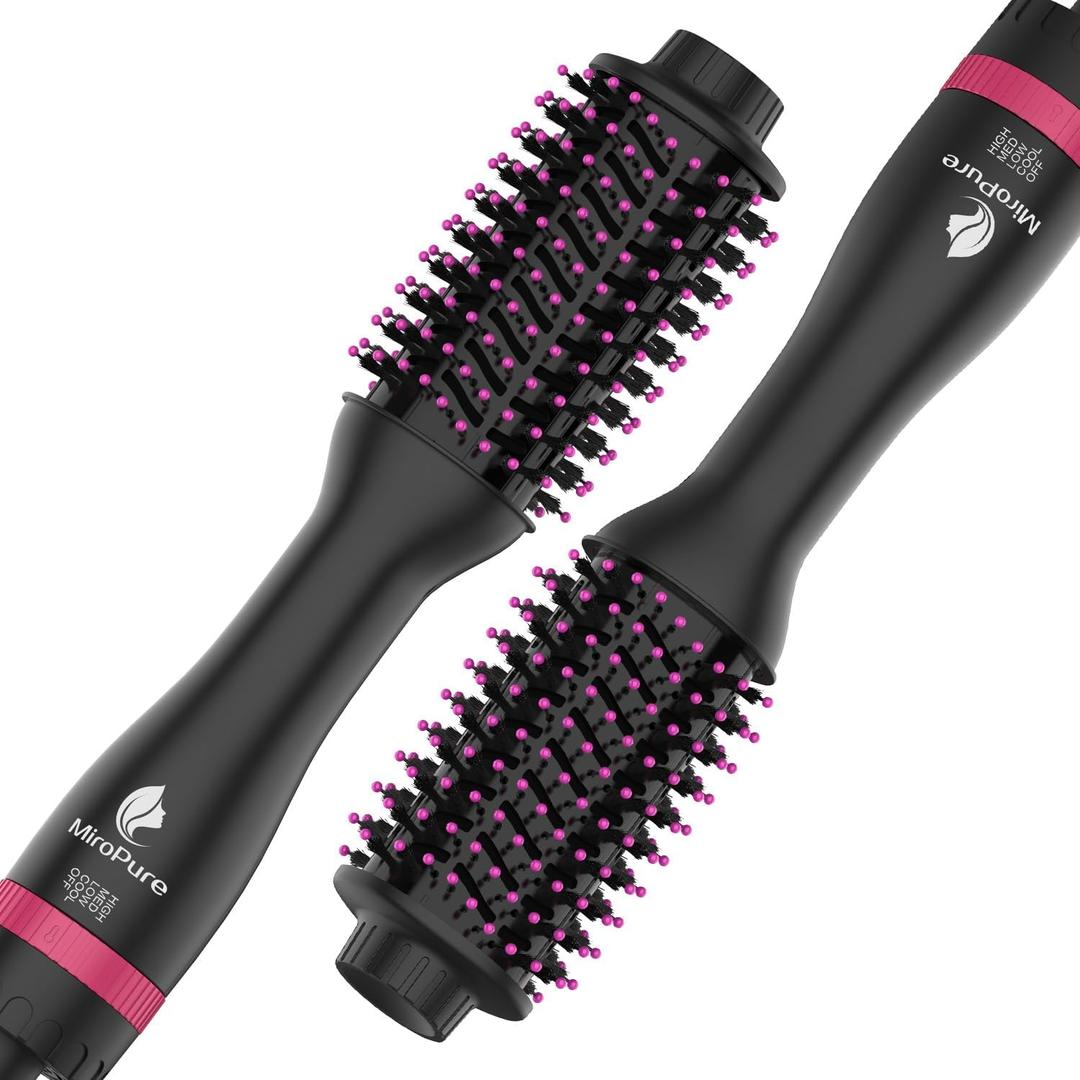 Hair Dryer Brush, MiroPure 4-in-1 Hair Brush Blow Dryer with 4 Speed Temp Settings, One Step Hair Dryer and Styler Volumizer, Hot Air Straightener Brush for Smooth Frizz-Free Blowout, Black Red