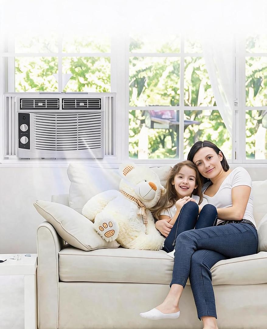5,000 BTU Smart Window Air Conditioner, 3-in-1 Cool, Dehumidifier & Fan with WiFi, App & Remote Control, 24-Hour Timer, Cools Up to 300 Sq. Ft. – Perfect for Small Bedrooms, Dorms & Home Offices