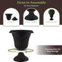 Outdoor Planter 2-Pack - 16x18-Inch Urn Planters - Plastic Plant Pots for Indoor, Outdoor, or Front Porch Decor - Flower Pots by Pure Garden (Black)