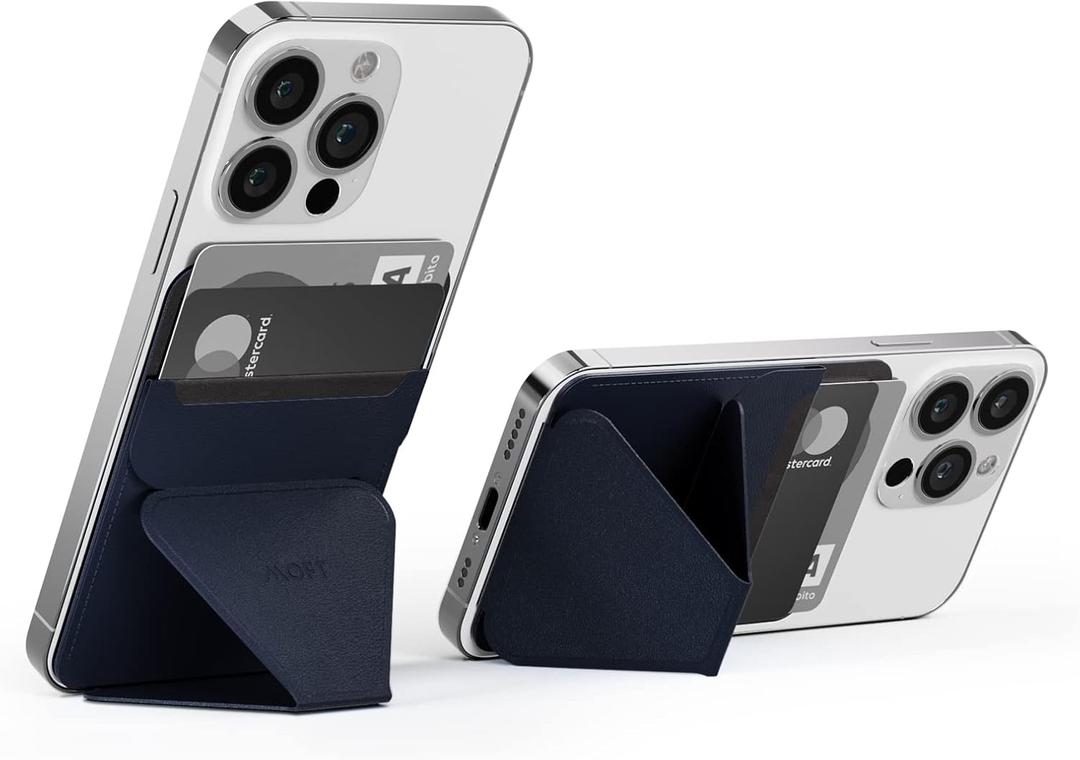 MOFT Reusable Adhesive 4-in-1 Cell Phone Grip, Phone Stand, Card Holder, Adjustable Viewing Angles, Thin Design with Grip to be Held for All iPhone Android Smartphones (Dark Blue)