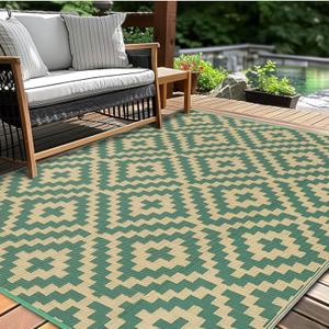 Outdoor Rugs Patio Camping Waterproof - 4x6 Plastic Straw Patio Rug Portable for Campers, Outside RVs Mat, Outdoor Area Carpet for Patios Clearance, Backyard Porch, Balcony, Picnic, Green & Yellow