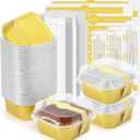 Ruckae 5oz 100 Pcs Square Mini Loaf Pans with LidsDisposable Foil Dessert Containers,Mini Cake Pans with Lids,Aluminum Dessert Cups for Parties and Weddings (Gold, 5oz)