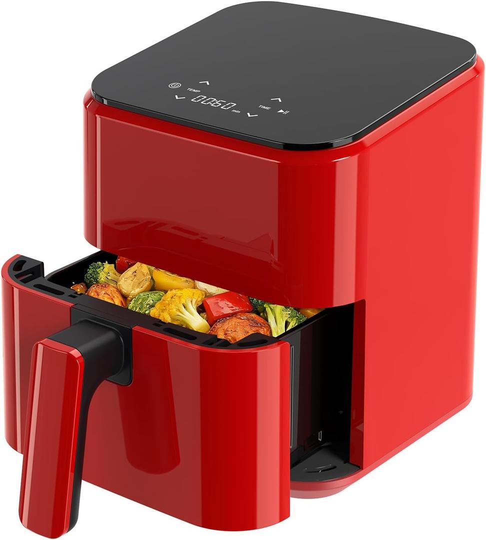 NEWBULIG Air Fryer, Compact Digital 3 Qt Airfryer with Nonstick Plate & Dishwasher Safe Basket, Quick Easy Meals, Features Auto Shutoff and Simple Touchscreen, Ideal for Small Spaces (Red)