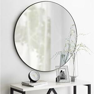 CULER Round Black Bathroom 36 Inch Mirror, Circle Wall Modern Mirror for Bedroom, Hanging Vanity Tempered Glass Mirror for Entryway or Living Room (36 inch, Black)