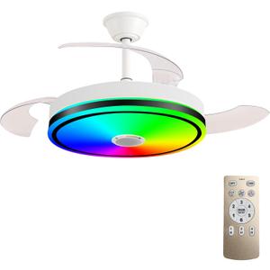 42'' Retractable Hanging Fan with Lights, Smart Fan Light with Bluetooth Speaker, App Control for Dimming & RGB Color Change Reversible Bedroom Living