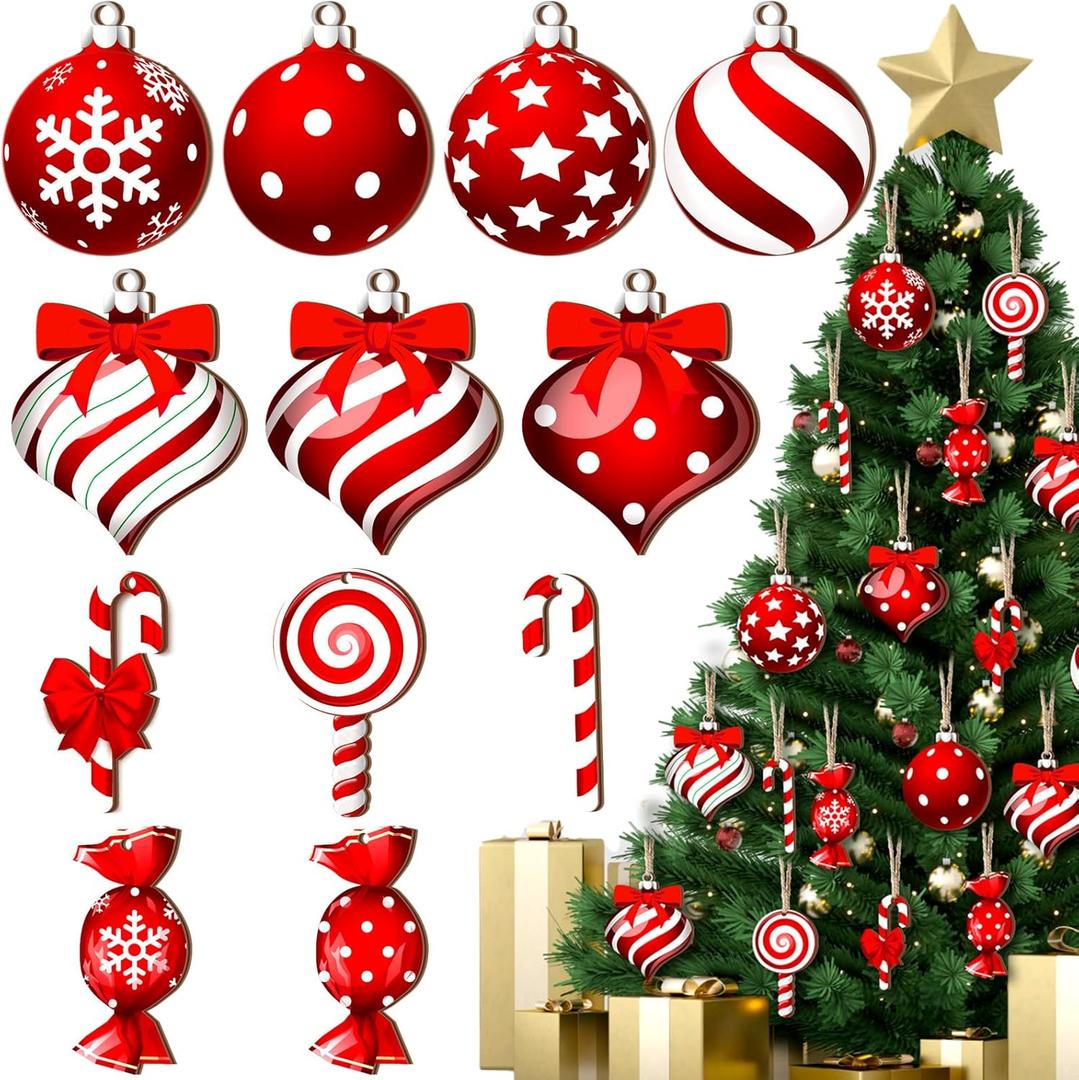 48 Pcs Colorful Wood Lollipop Candy Christmas Ornaments Hanging Tree Decorations with Ropes for Candy Party Xmas Tree (Fresh)