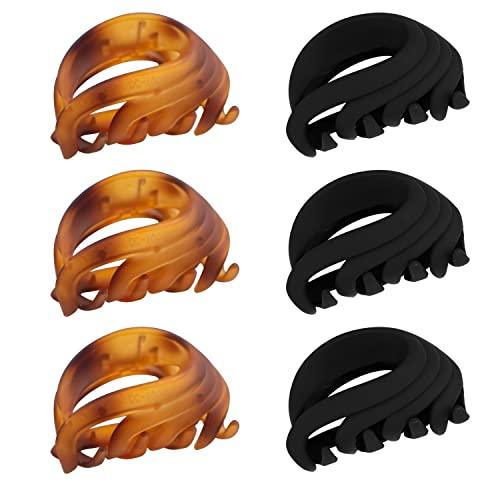Claw Clips for Thin, Fine to Medium Hair - 2.6 Inch Strong Matte Flower Jaw Clips with Non-Slip Grip for Women, Girls & Kids, Gift Box Included (Black, Brown)