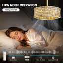 Crystal Caged Ceiling Fans Lights: 20" Gold Low Profile Fandelier Ceiling Fan with Remote/6 Speed/Timer Modern Semi Flush Mount Chandelier Ventilador de Techo for Bedroom Living Room Kitchen, E12 Base